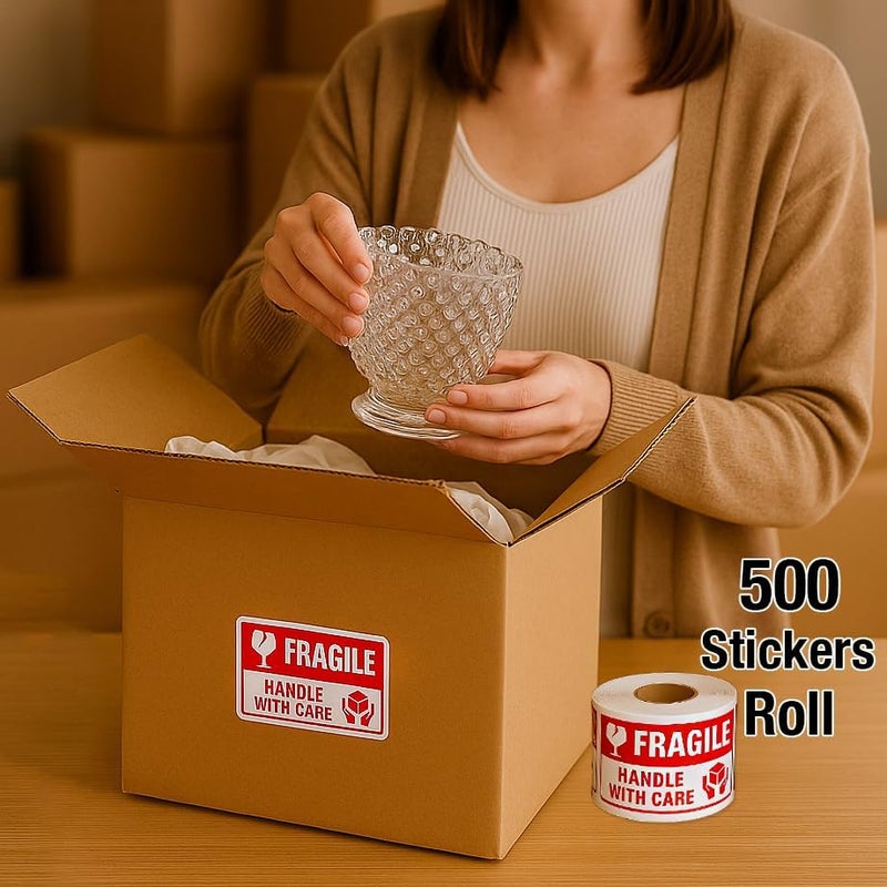 Mood Lab Fragile Stickers 3 x 2 Inch – Waterproof Handle with Care Labels for Shipping and Moving - 500 Strong Adhesive Stickers per Roll - Image 2
